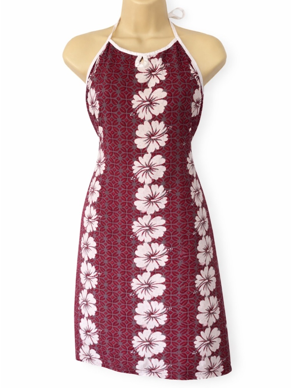 Vintage Point Zero Hawaiian Floral Halter Dress Red White Size 9 Cotton Summer